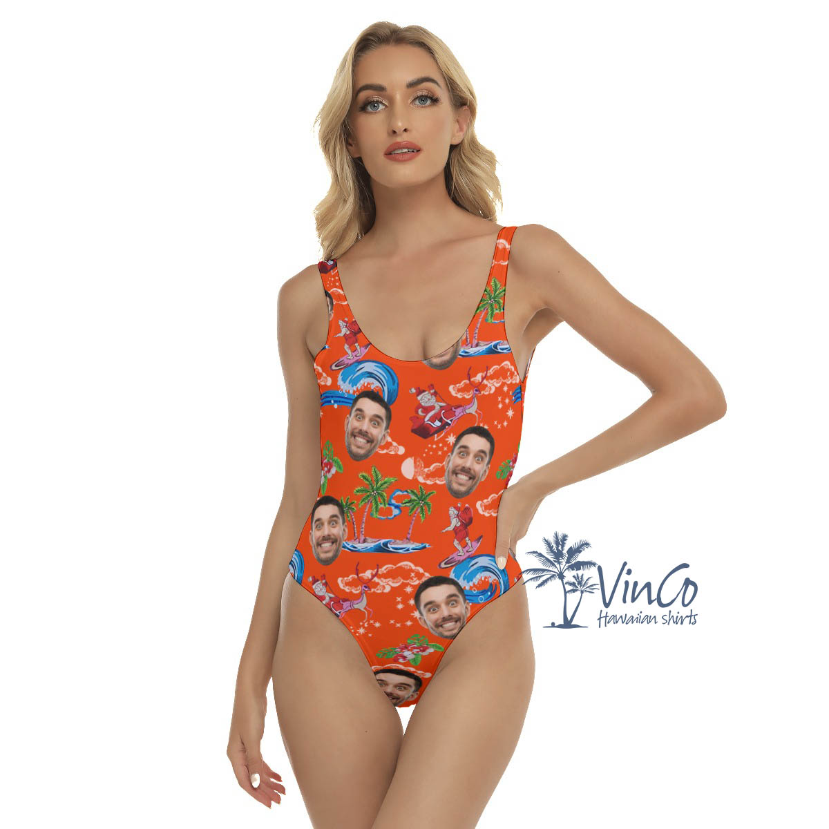 Custom Face Christmas Santa Claus Hawaiian Swimsuit For Women - variant image 1