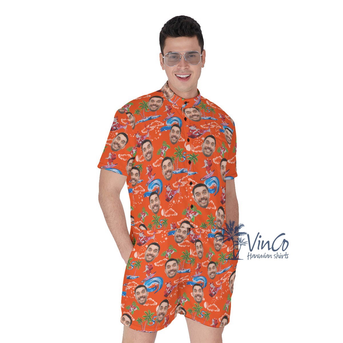 Funny Custom Face Santa Claus Men's Christmas Hawaiian Romper - variant image 1