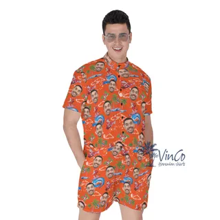 Funny Custom Face Santa Claus Men's Christmas Hawaiian Romper