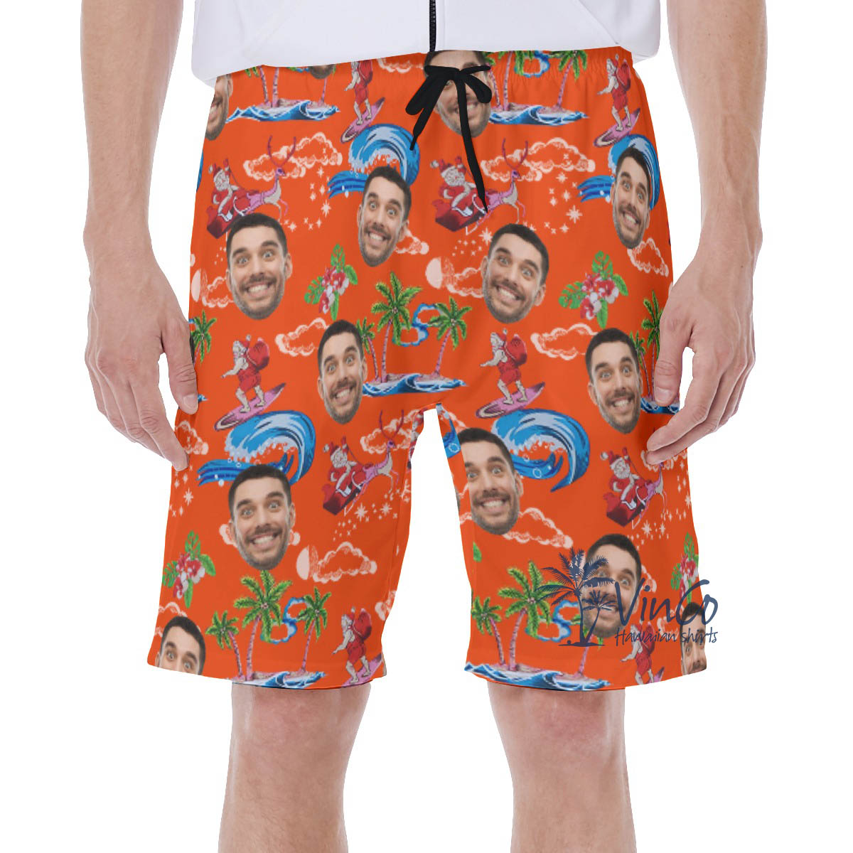 Custom Santa Christmas Hawaiian Swim Trunks With Face - variant image 1