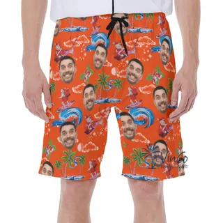 Custom Santa Christmas Hawaiian Swim Trunks With Face