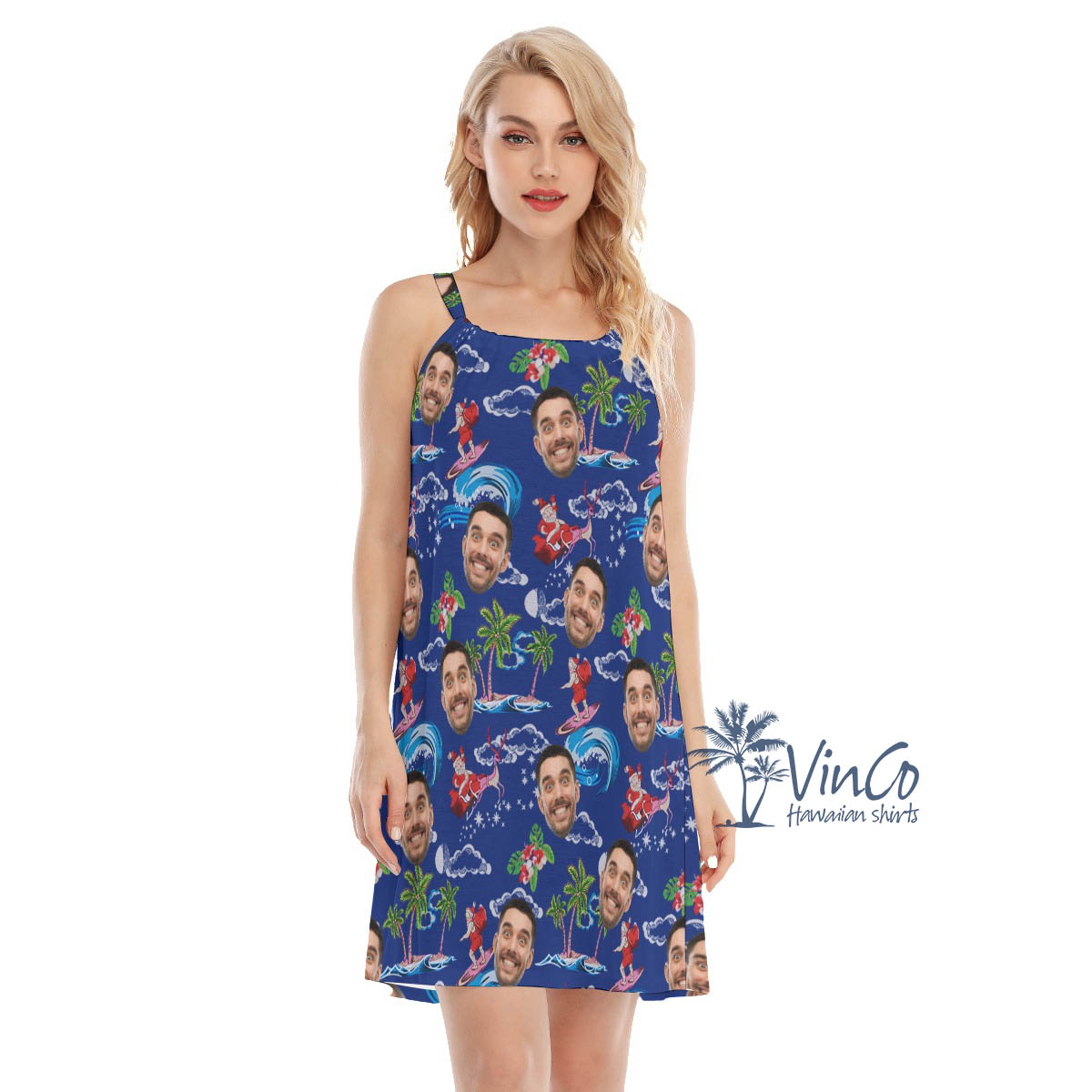 Custom Face Santa Claus Christmas Hawaiian Dresses For Women - variant image 1