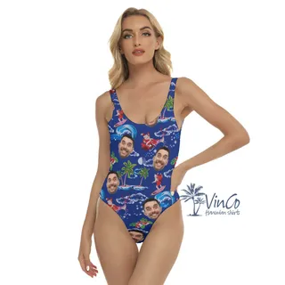 Custom Tropical Santa Christmas Hawaiian Swimsuit With Face