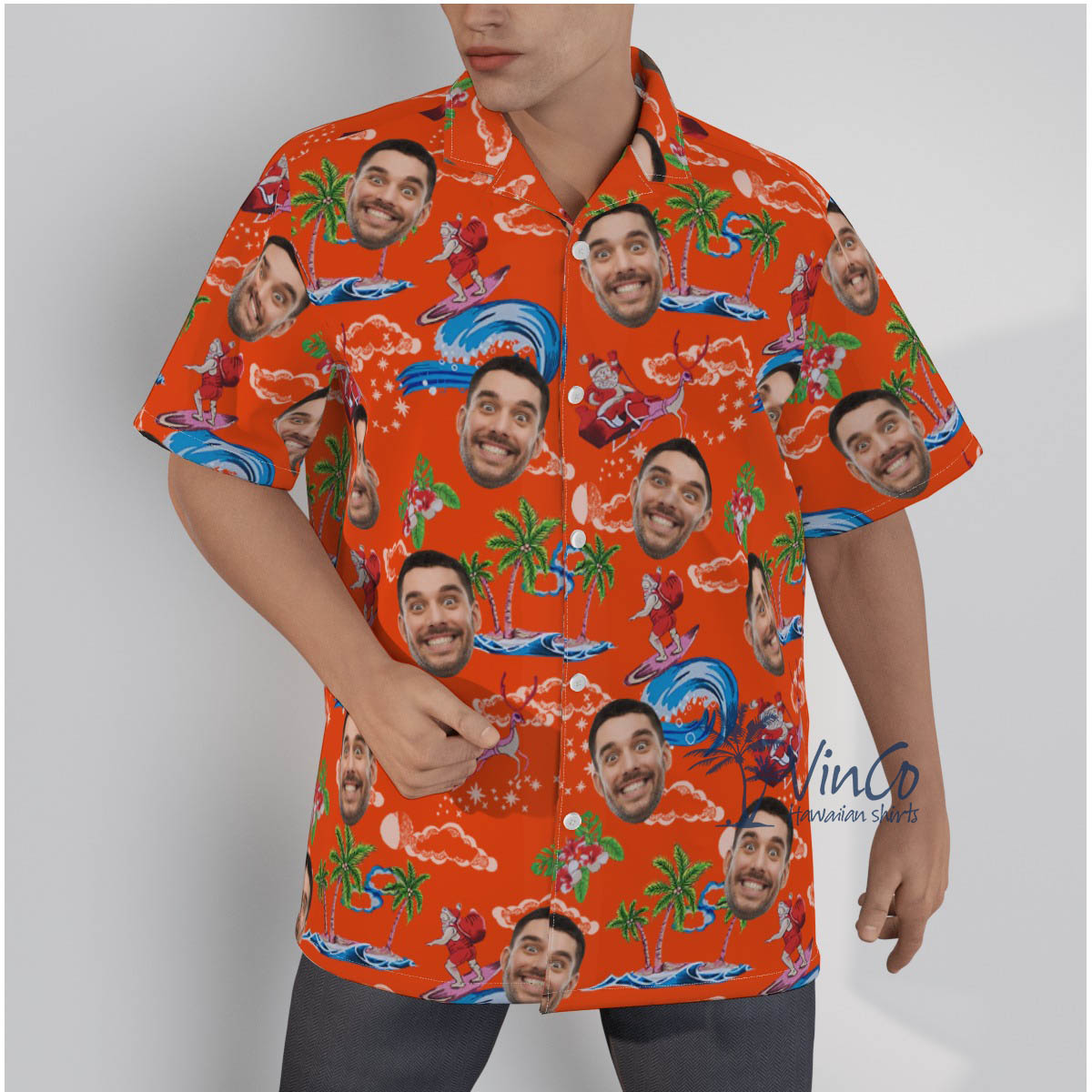 Custom Face Santa Claus Christmas Hawaiian Shirts For Men - variant image 1