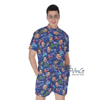 Custom Surfing Santa Christmas Hawaiian Romper With Face