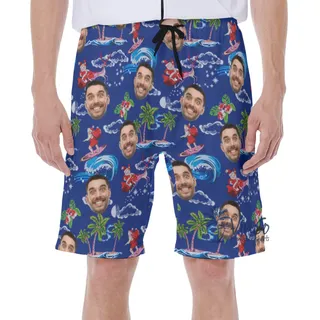 Funny Santa Claus Christmas Hawaiian Swim Trunks With Custom Face
