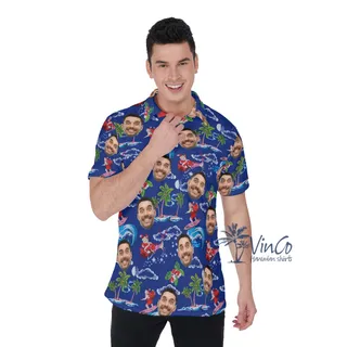 Custom Face Christmas Santa Hawaiian Polo Shirt For Men