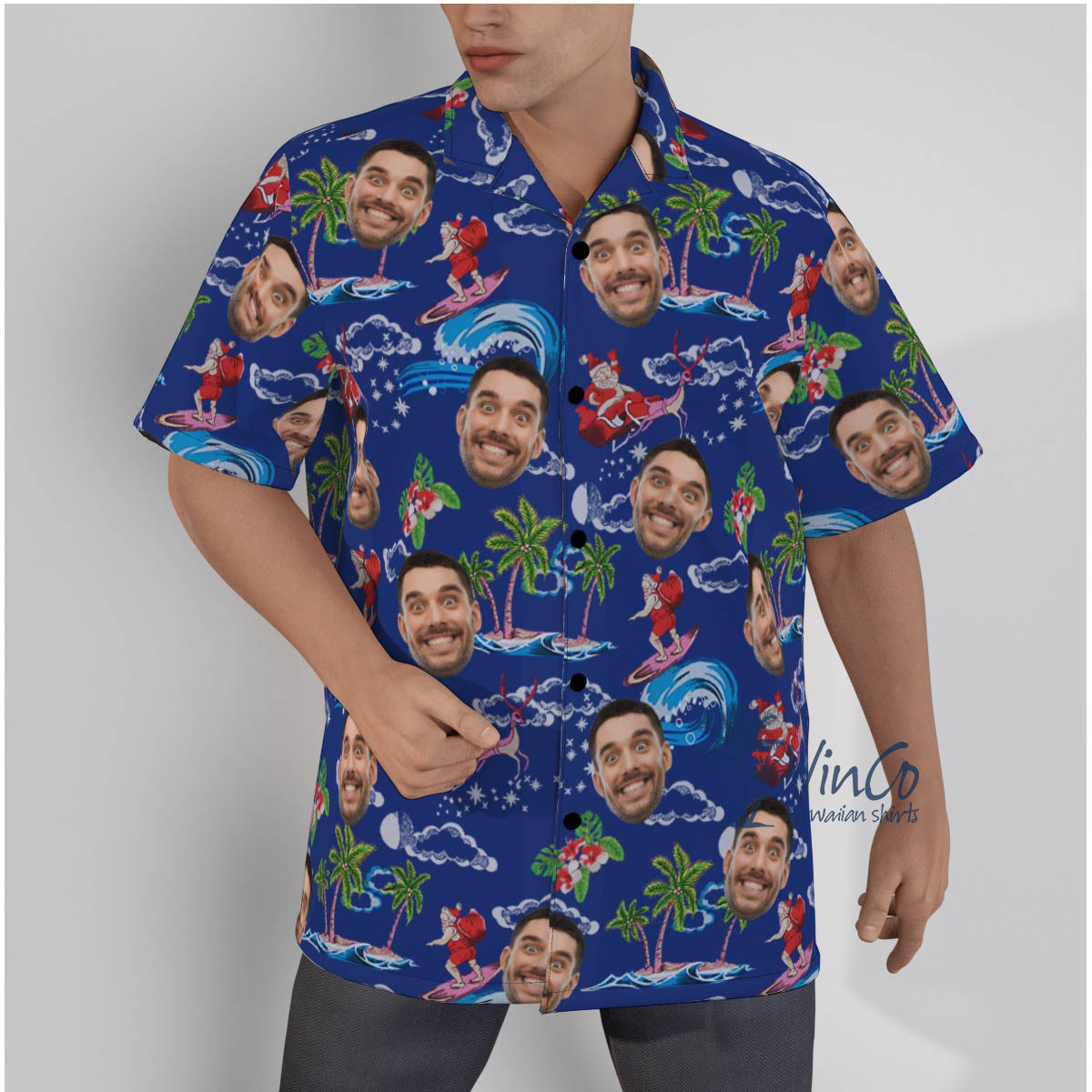 Funny Santa Claus Christmas Hawaiian Shirt With Custom Face - variant image 1