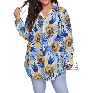 Custom Dog Face Oversized Hawaiian Shirt With Pineapples For Women