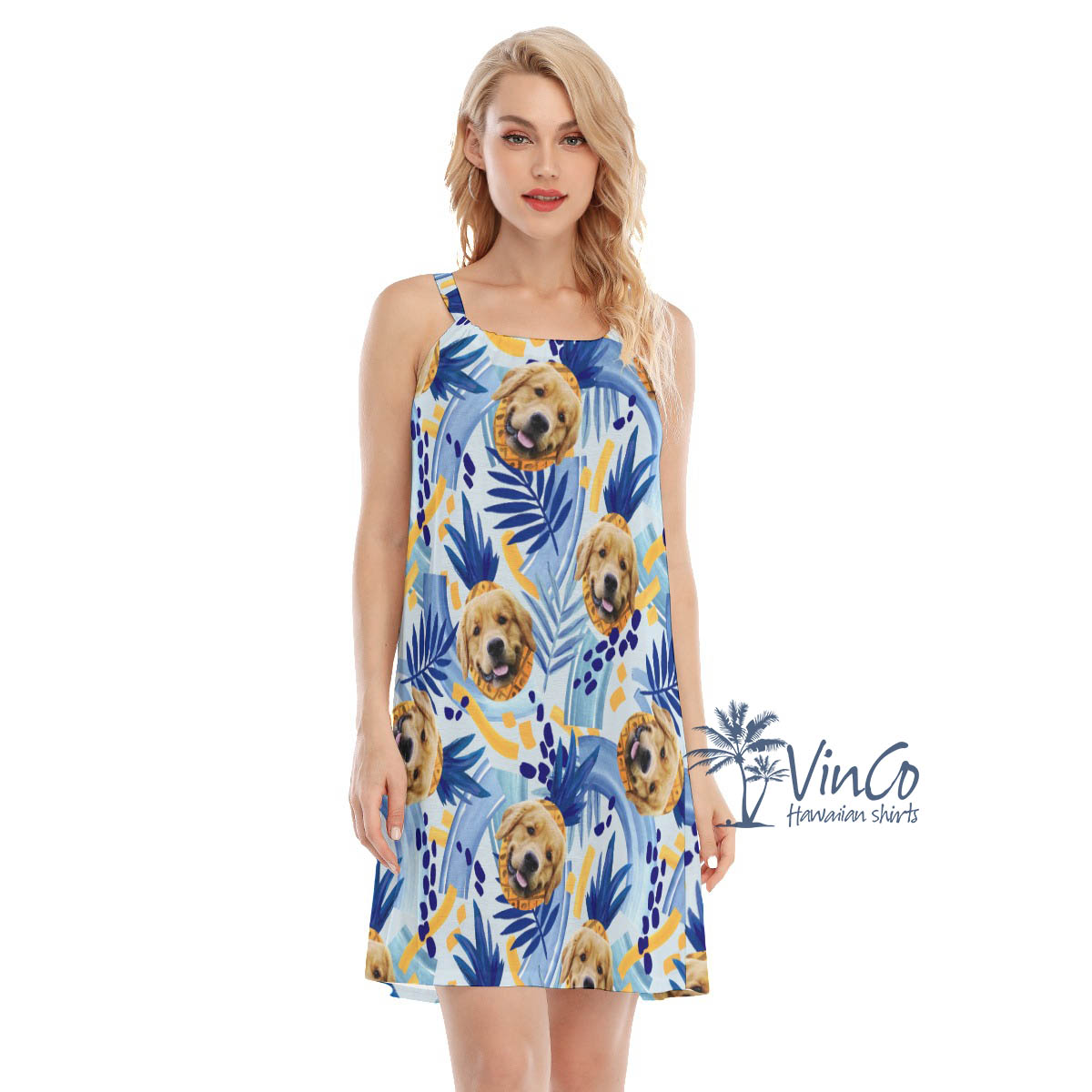 Custom Dog Face Pineapple Aloha Cami Dress For Summer - variant image 1