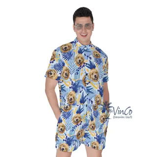 Custom Dog Face Tropical Romper For Men With Pineapple