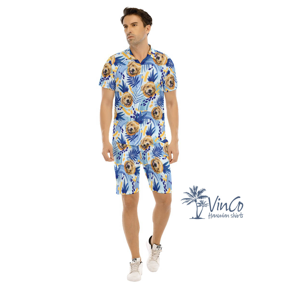 Hawaiian Shirt with Dog on It Pineapple Hawaiian Shirt with Face Custom Tropical Shirts Set - variant image 1