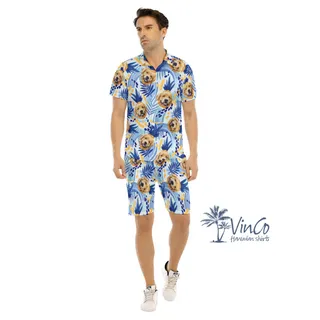 Hawaiian Shirt with Dog on It Pineapple Hawaiian Shirt with Face Custom Tropical Shirts Set