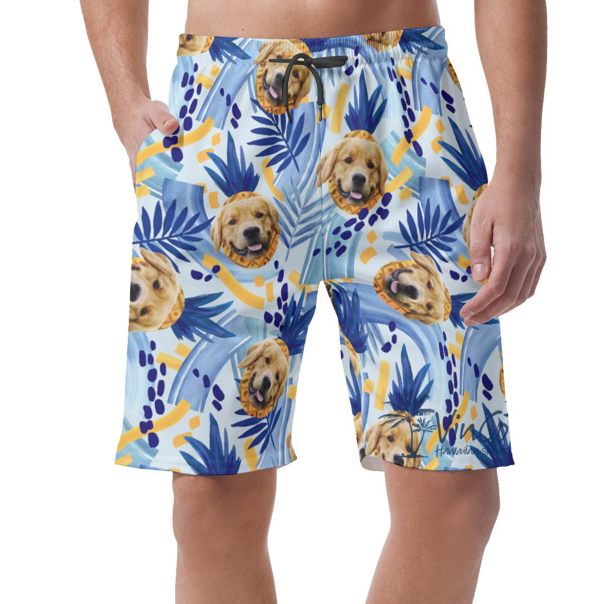 Custom Dog Face On Pineapple Hawaiian Shorts For Men - variant image 1