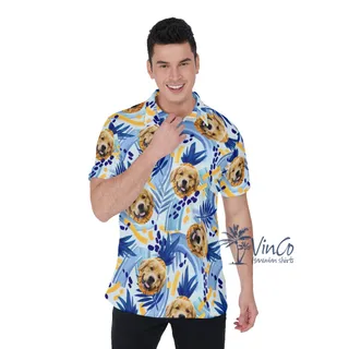 Custom Dog Face Hawaiian Polo Shirt With Pineapples