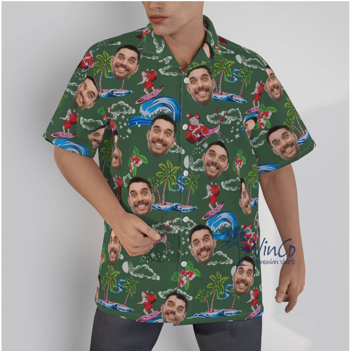 Santa Surfing Tropical Custom Face Hawaiian Shirt - variant image 1