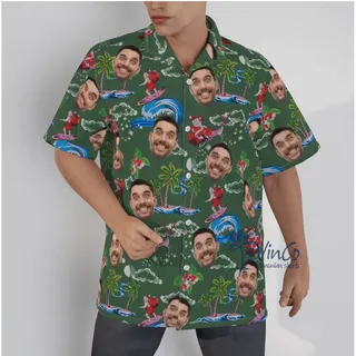 Santa Surfing Tropical Custom Face Hawaiian Shirt