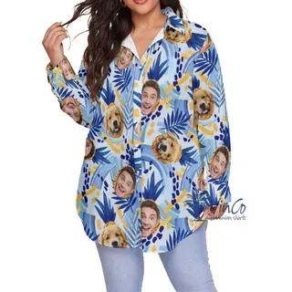Custom Tropical Pineapple Plus Size Long Sleeve Shirt For Women