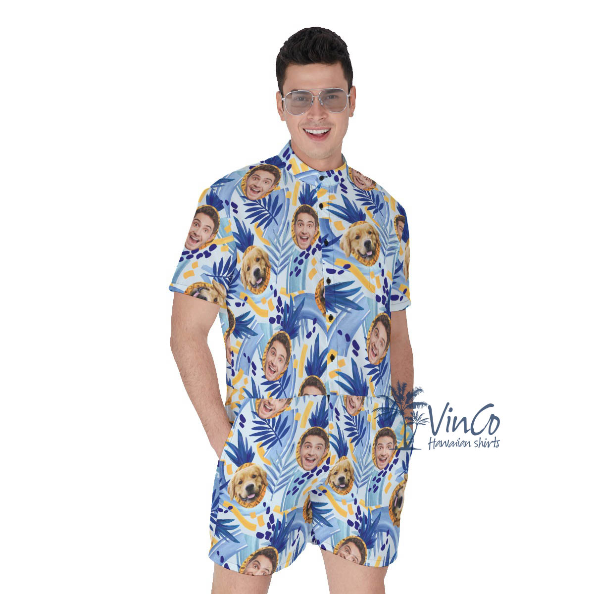 Personalized Faces Photo Summer Romper For Men - variant image 1