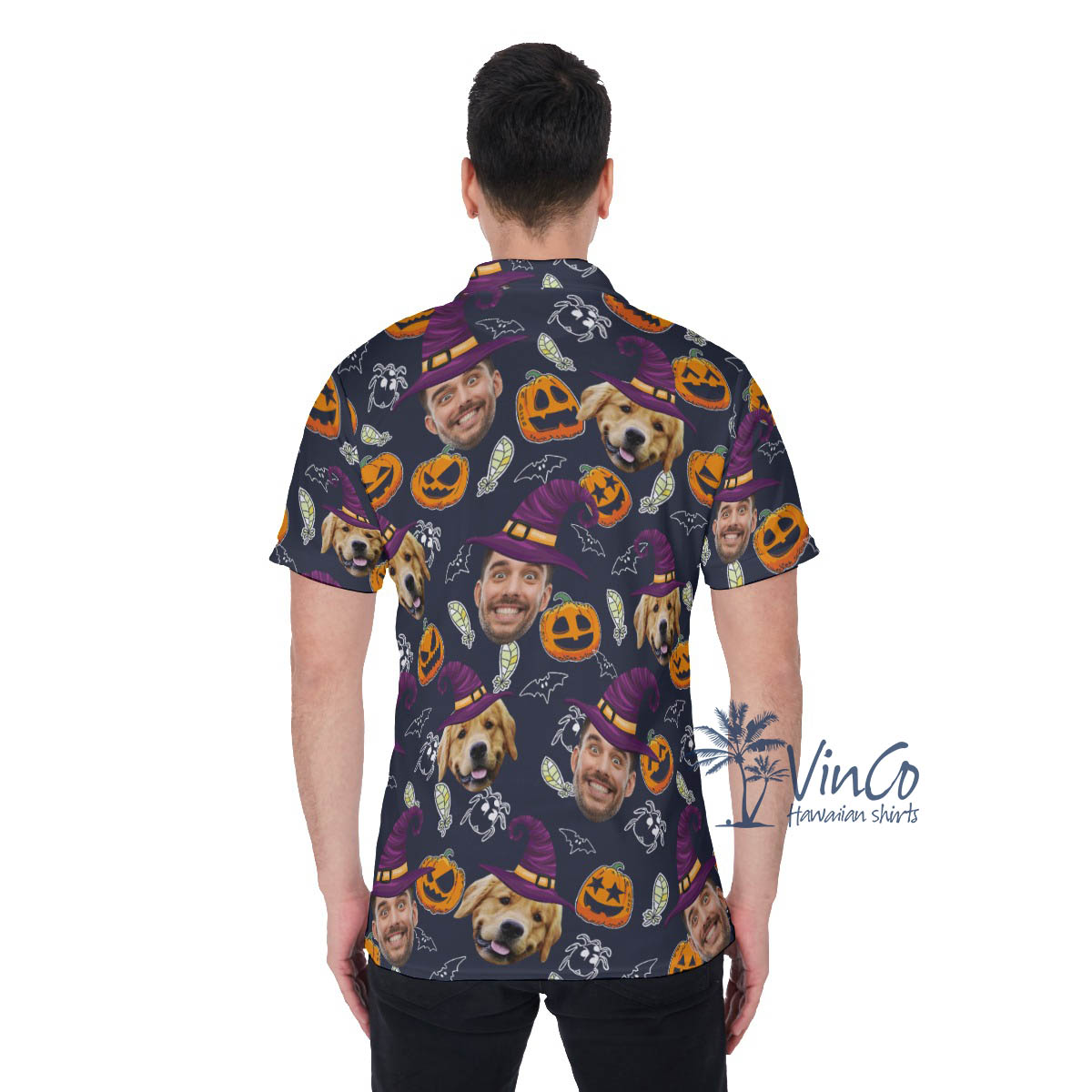 Custom Photo Faces Halloween Hawaiian Polo Golf Shirt For Men
