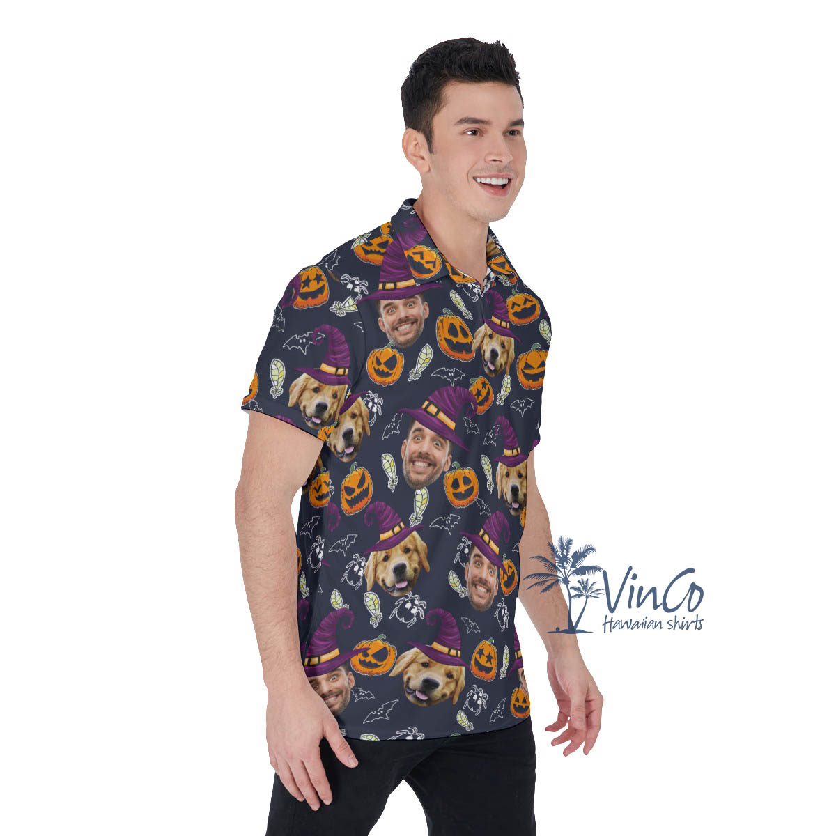 Custom Photo Faces Halloween Hawaiian Polo Golf Shirt For Men