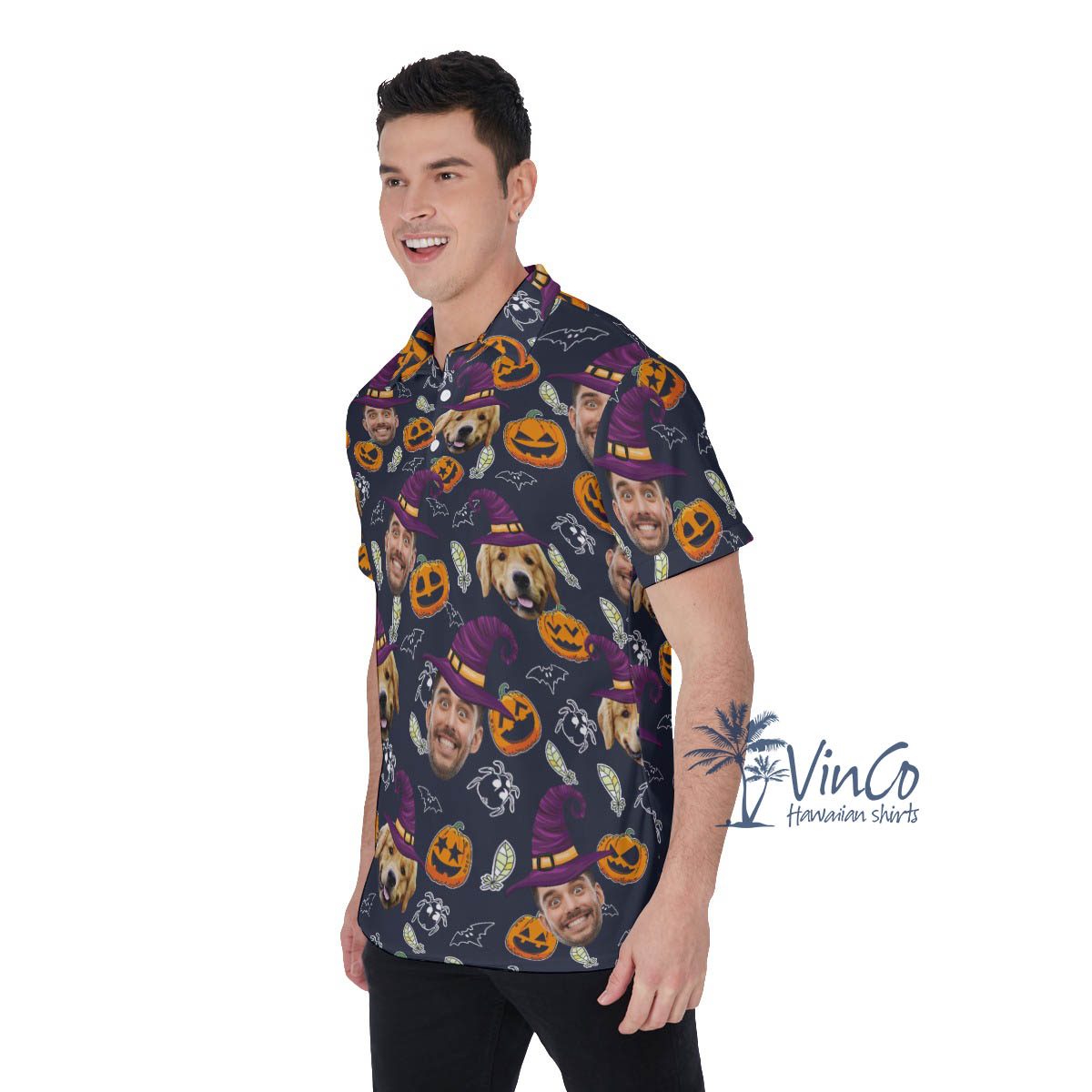 Custom Photo Faces Halloween Hawaiian Polo Golf Shirt For Men