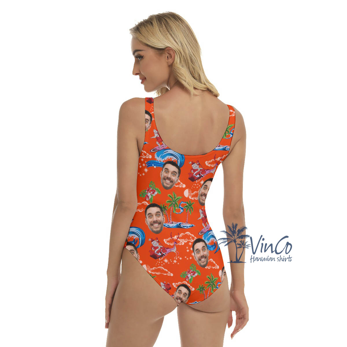 Custom Face Christmas Santa Claus Hawaiian Swimsuit For Women
