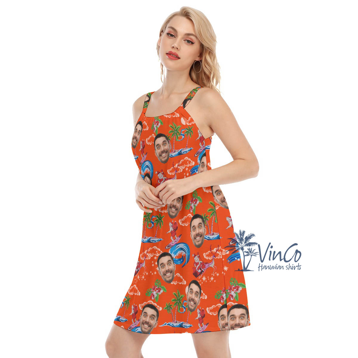 Funny Santa Claus Christmas Hawaiian Dress With Custom Face
