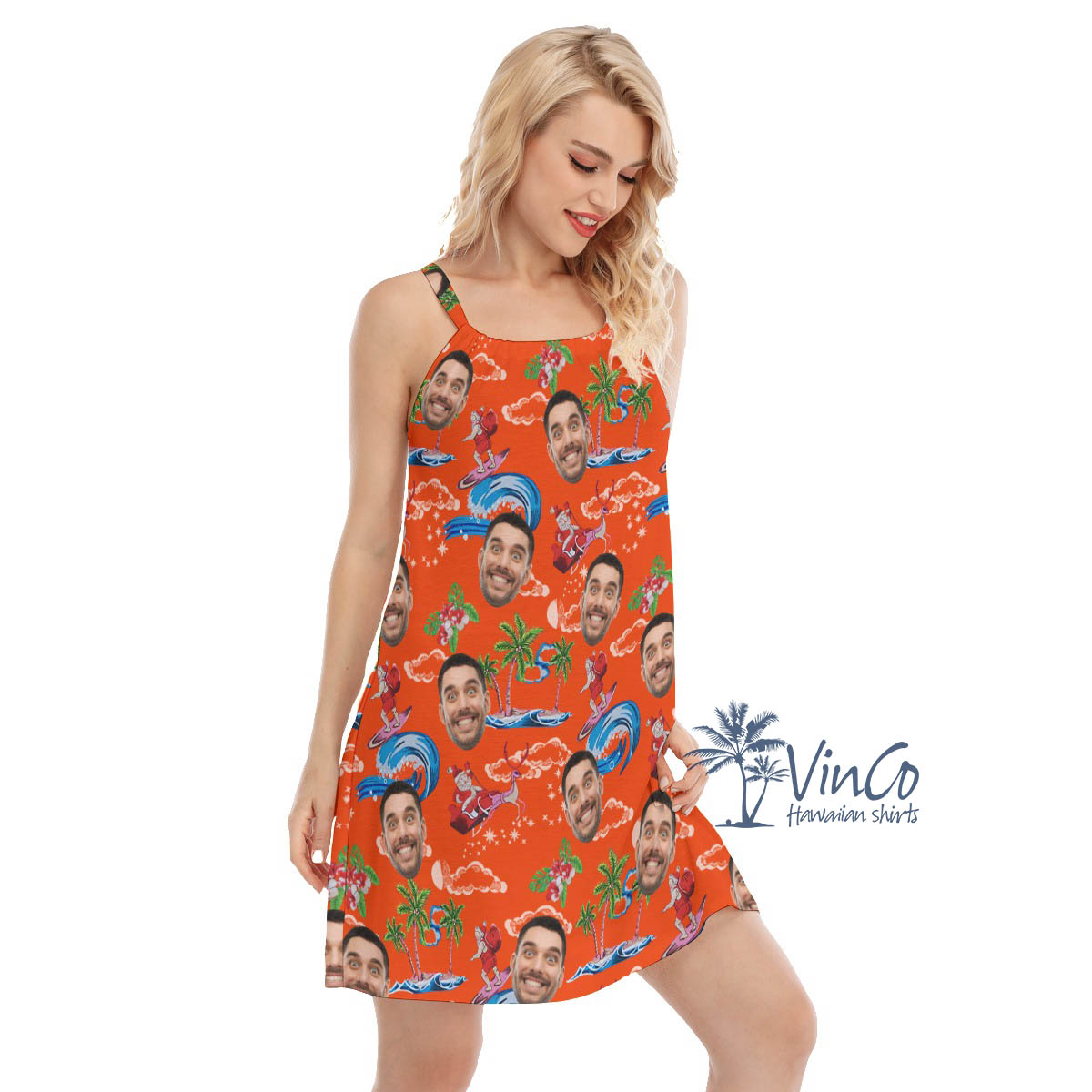 Funny Santa Claus Christmas Hawaiian Dress With Custom Face