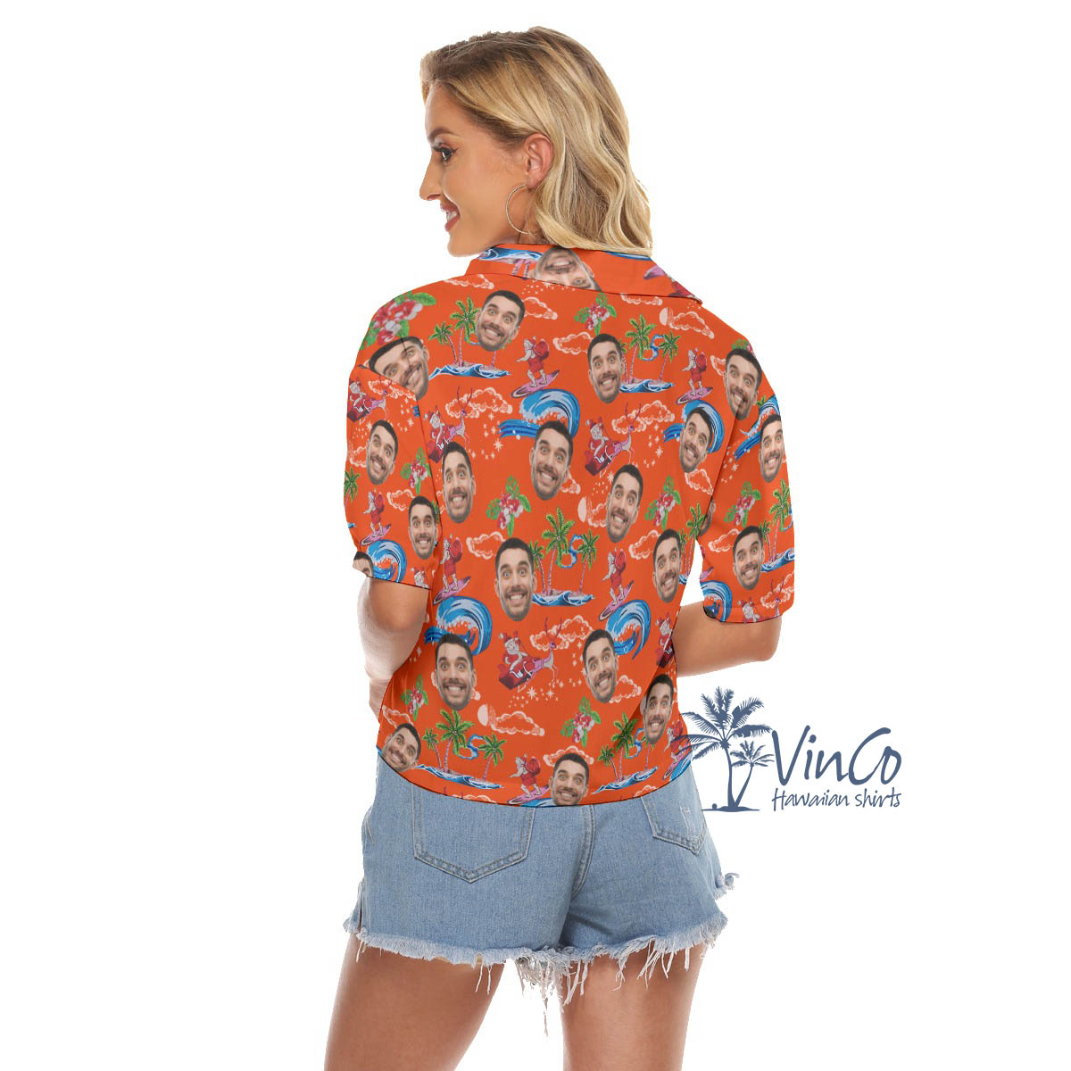 Christmas Santa Claus Hawaiian Cropped Shirt With Custom Face For Women