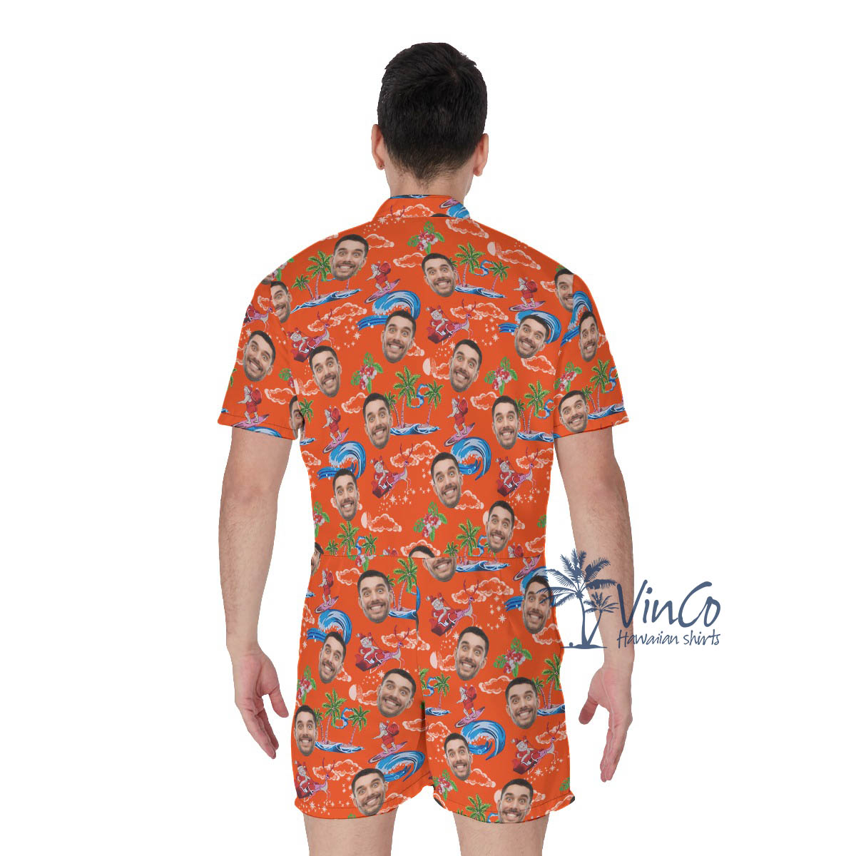 Funny Custom Face Santa Claus Men's Christmas Hawaiian Romper