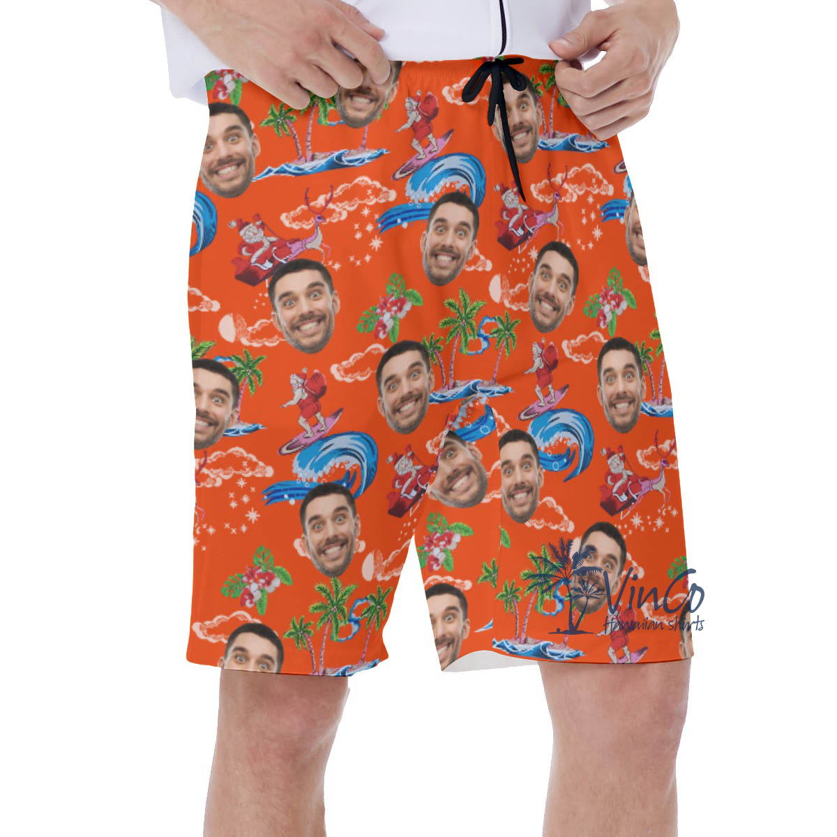Custom Santa Christmas Hawaiian Swim Trunks With Face