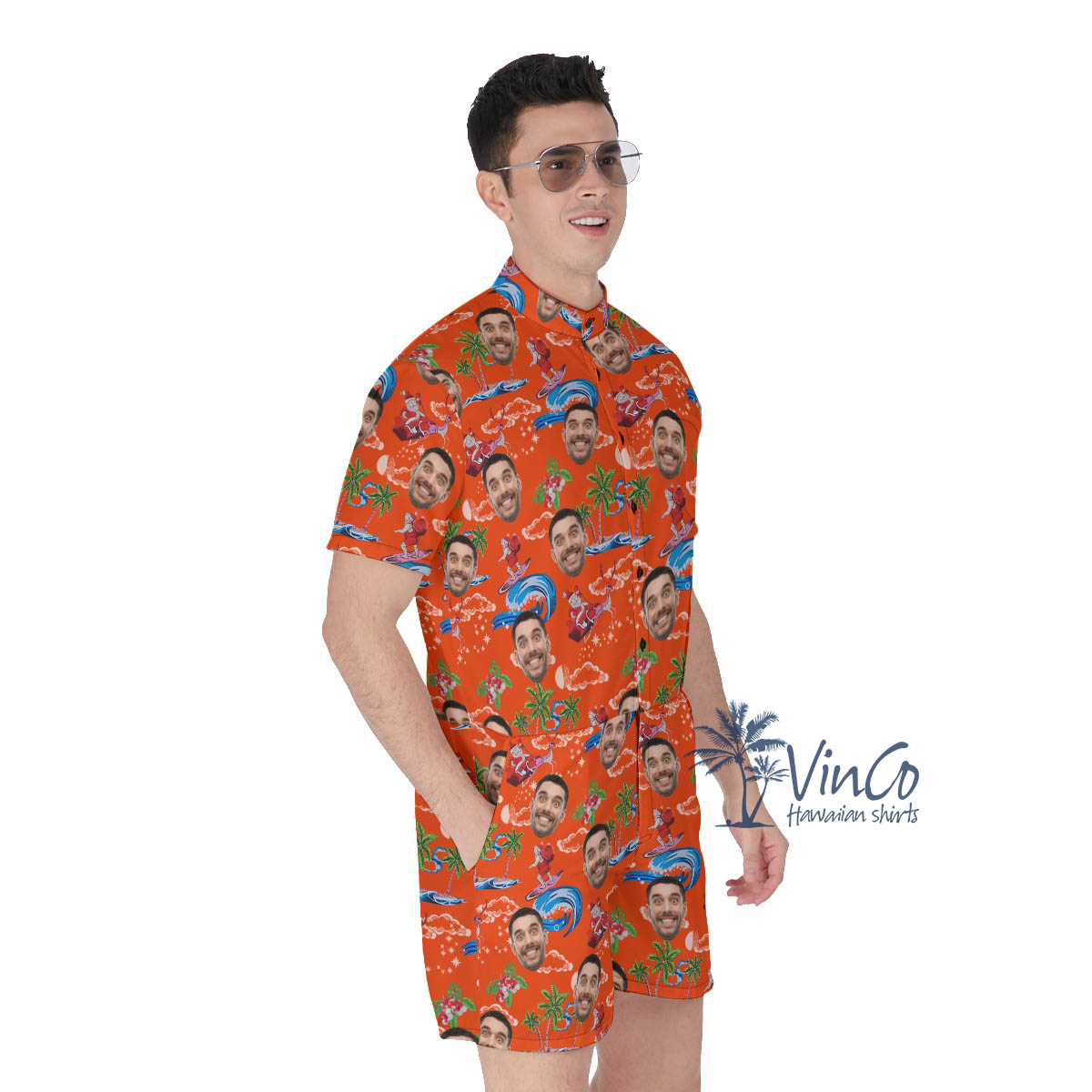 Funny Custom Face Santa Claus Men's Christmas Hawaiian Romper