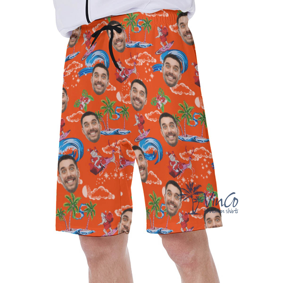 Custom Santa Christmas Hawaiian Swim Trunks With Face