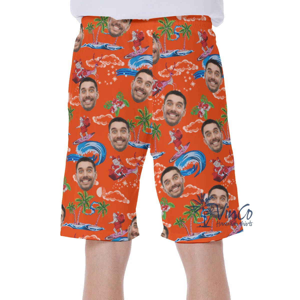 Custom Santa Christmas Hawaiian Swim Trunks With Face