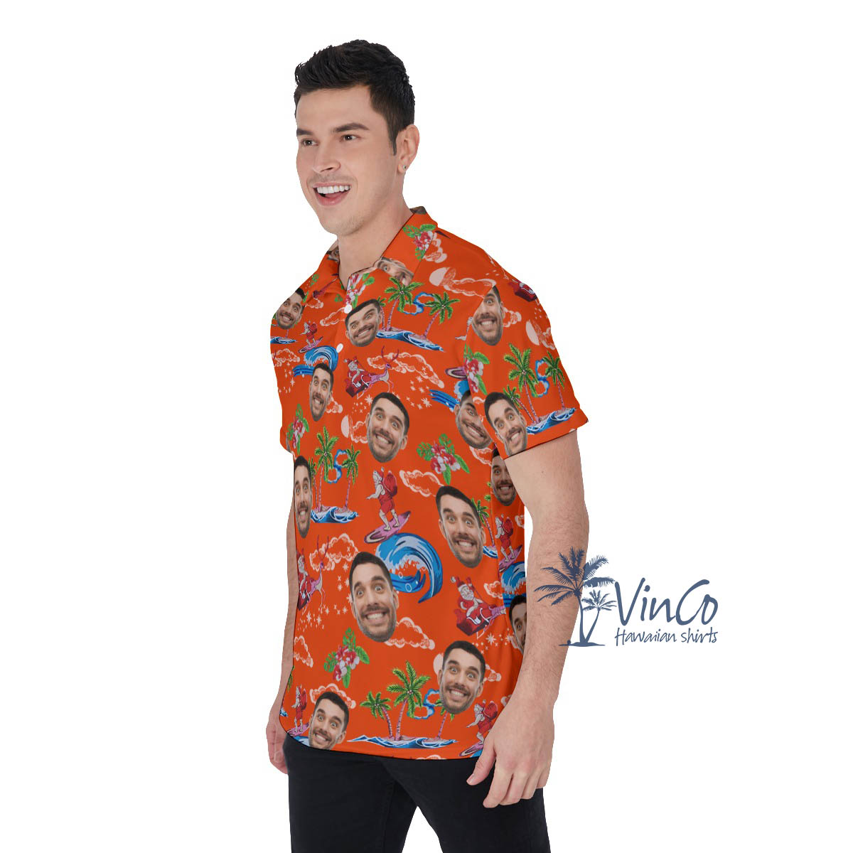 Custom Christmas Santa Hawaiian Polo Shirt With Face