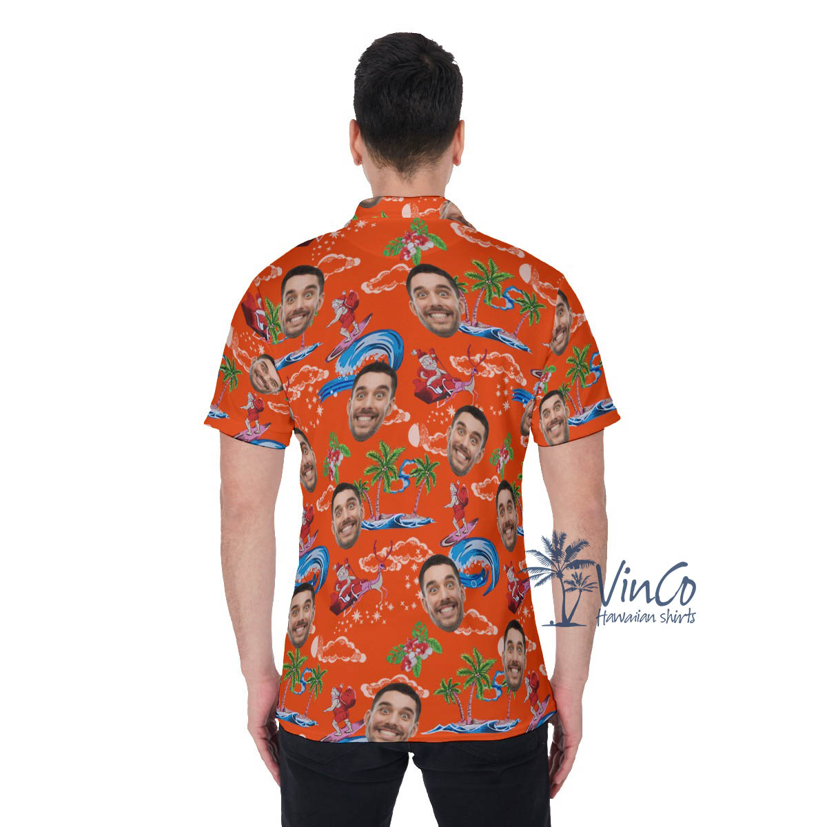 Custom Christmas Santa Hawaiian Polo Shirt With Face