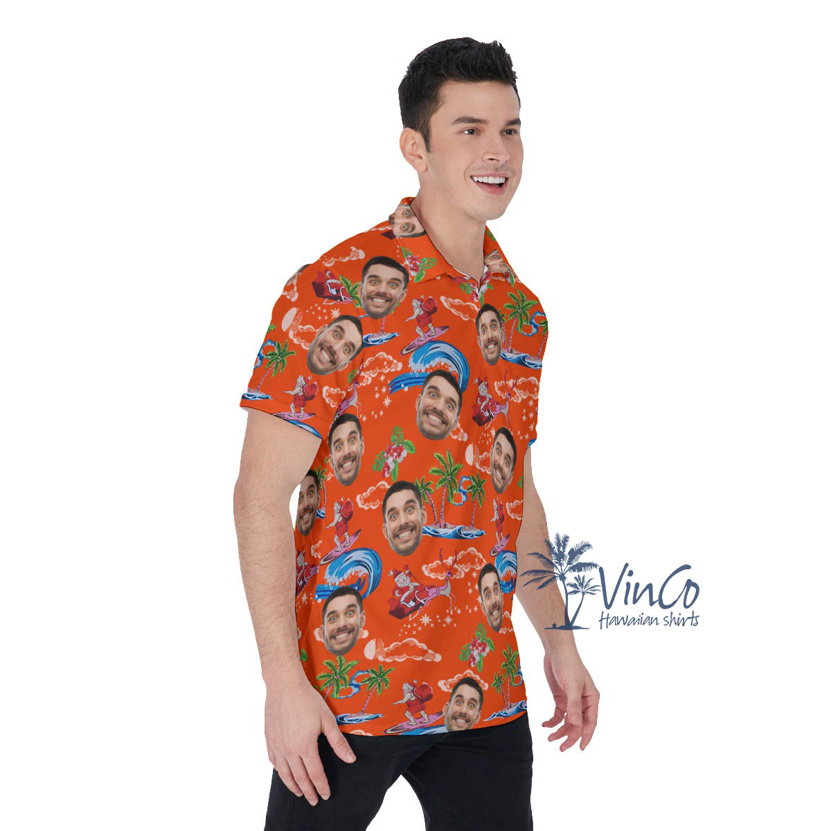Custom Christmas Santa Hawaiian Polo Shirt With Face