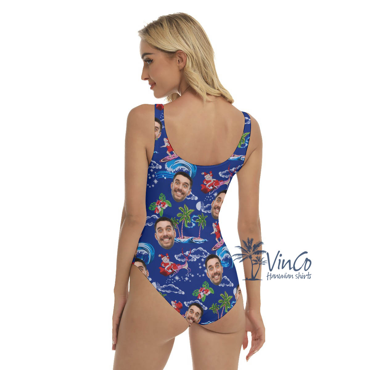 Custom Tropical Santa Christmas Hawaiian Swimsuit With Face