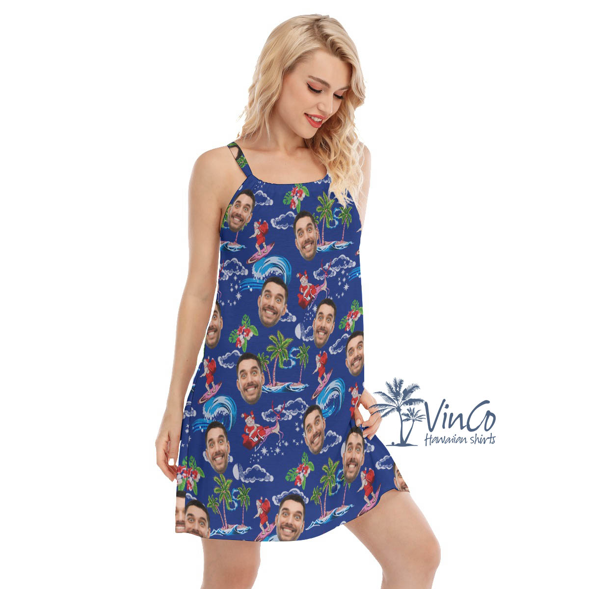 Custom Face Santa Claus Christmas Hawaiian Dresses For Women