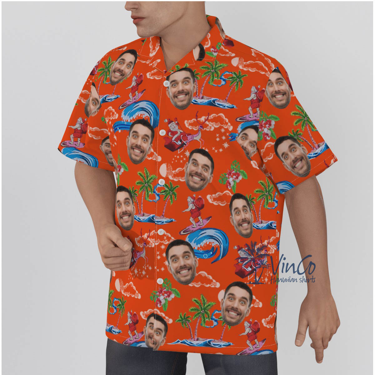 Custom Face Santa Claus Christmas Hawaiian Shirts For Men