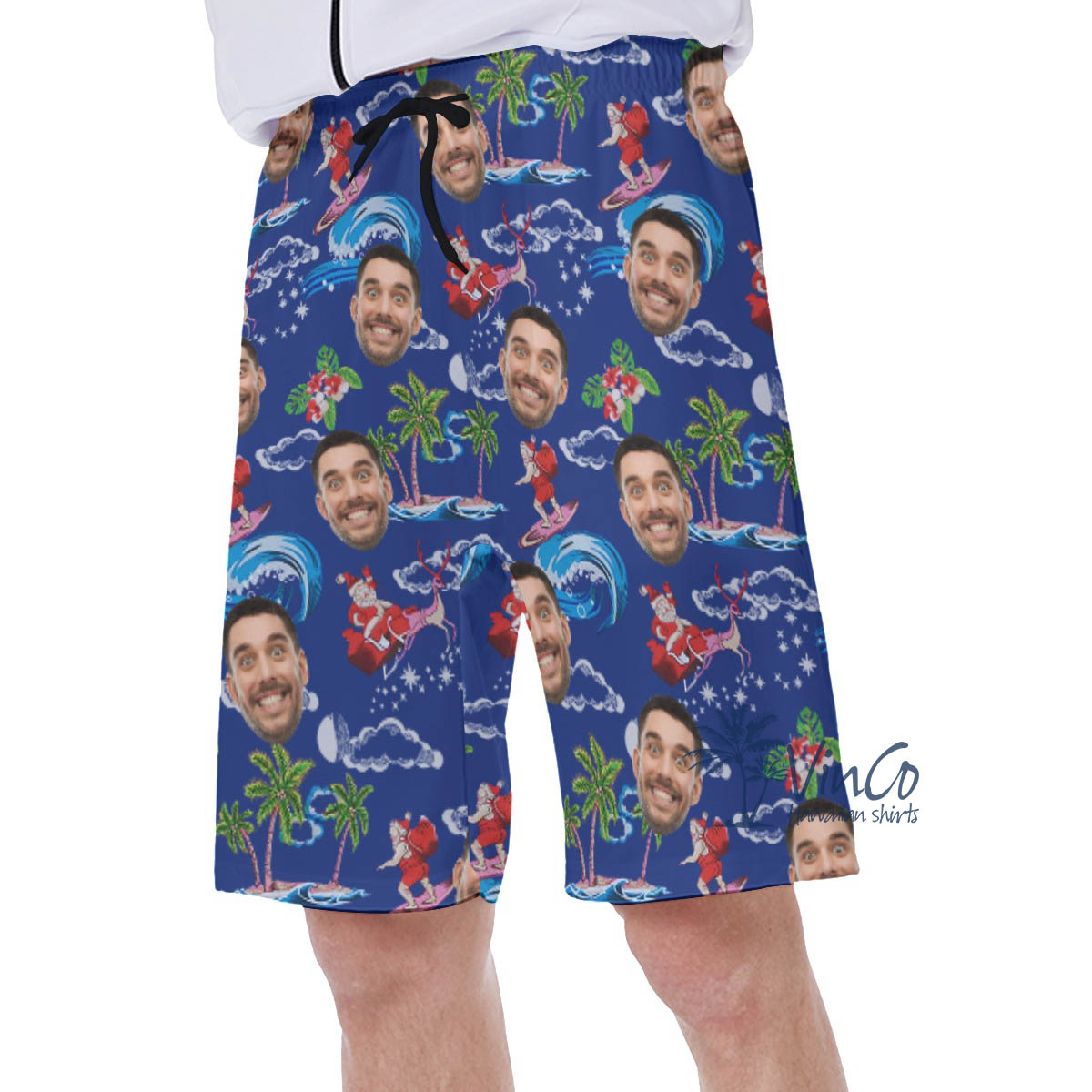 Funny Santa Claus Christmas Hawaiian Swim Trunks With Custom Face