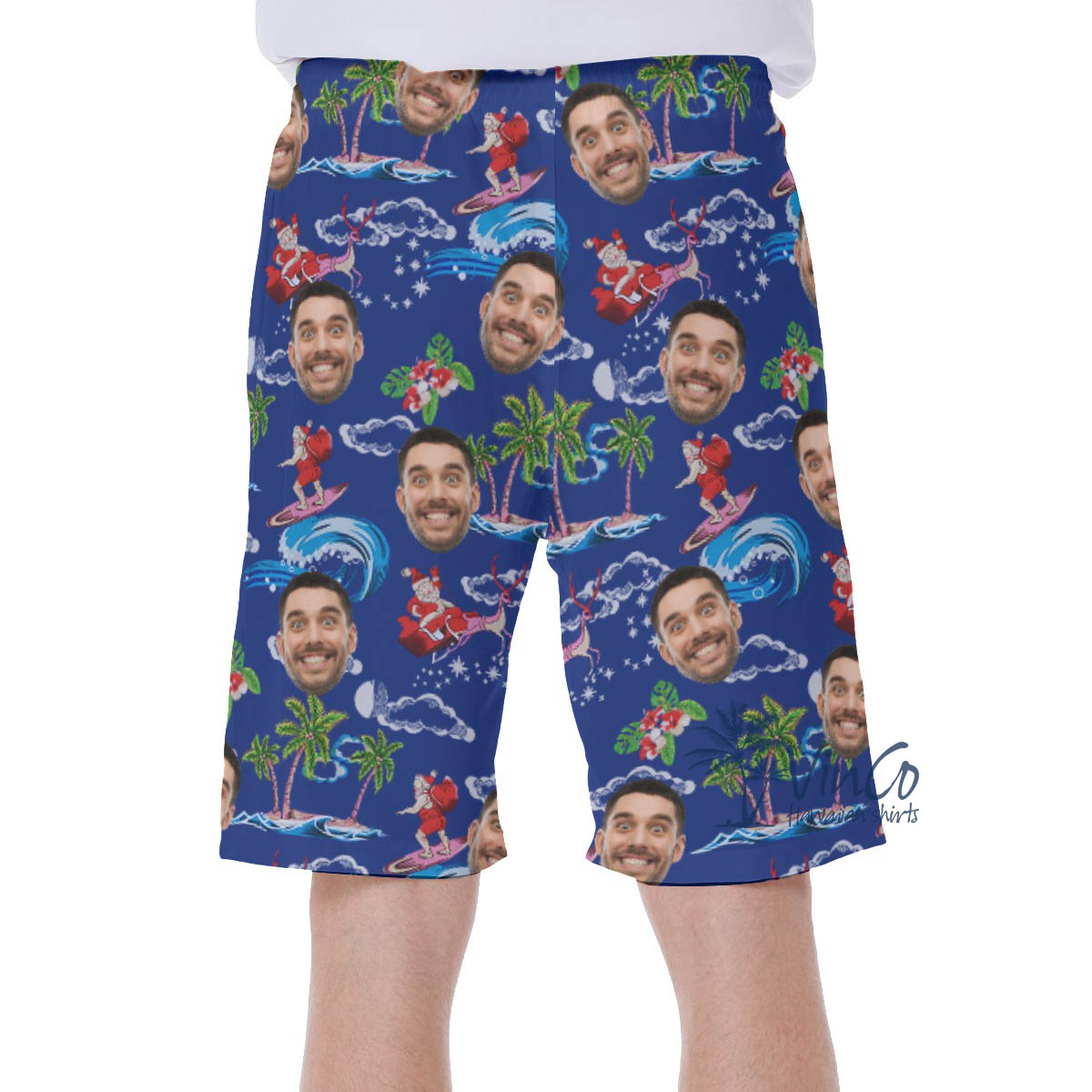 Funny Santa Claus Christmas Hawaiian Swim Trunks With Custom Face