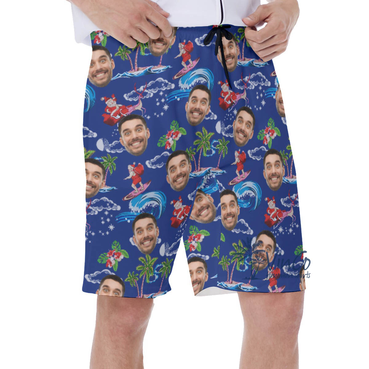 Funny Santa Claus Christmas Hawaiian Swim Trunks With Custom Face