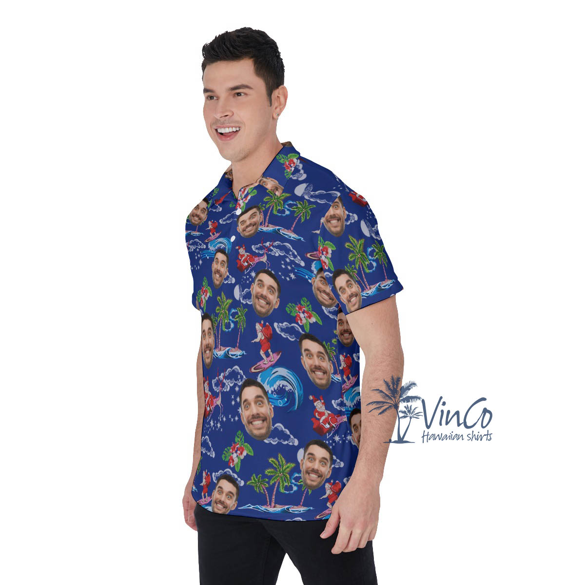 Custom Face Christmas Santa Hawaiian Polo Shirt For Men