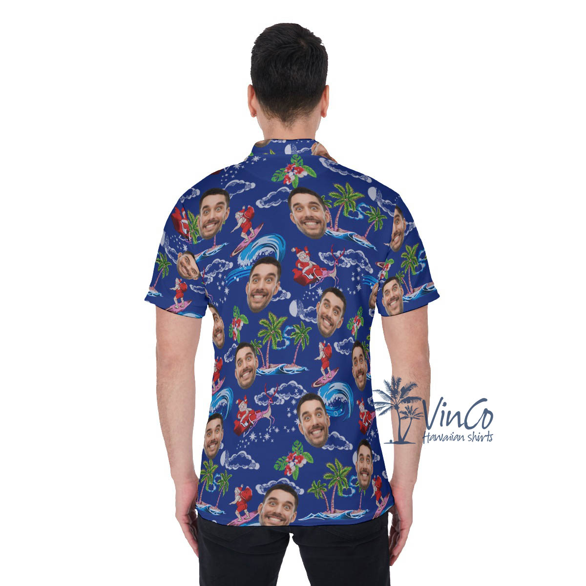 Custom Face Christmas Santa Hawaiian Polo Shirt For Men