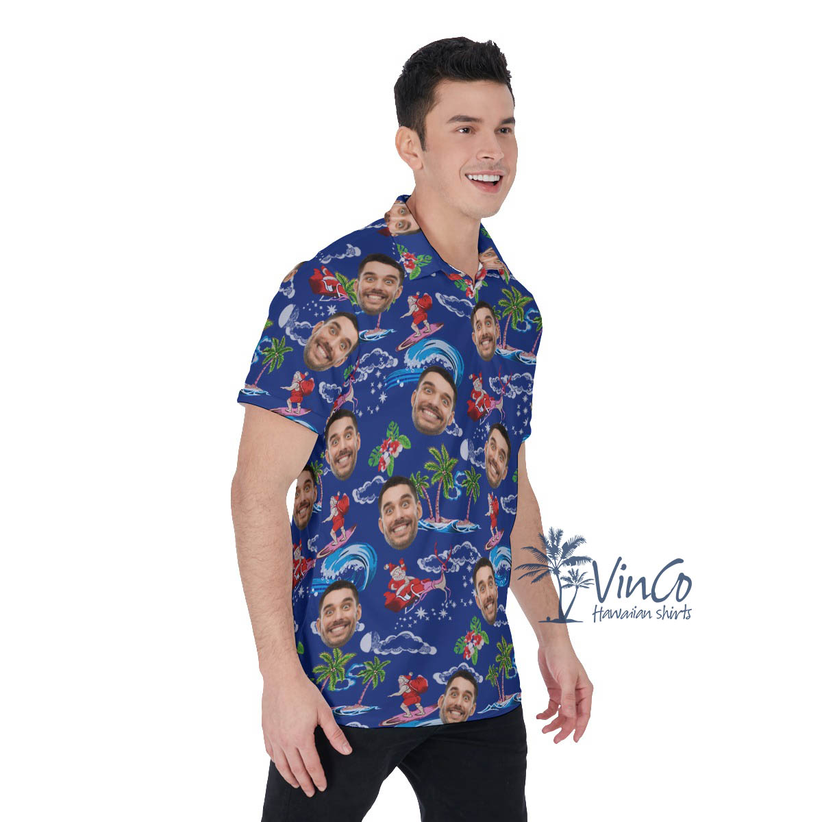 Custom Face Christmas Santa Hawaiian Polo Shirt For Men