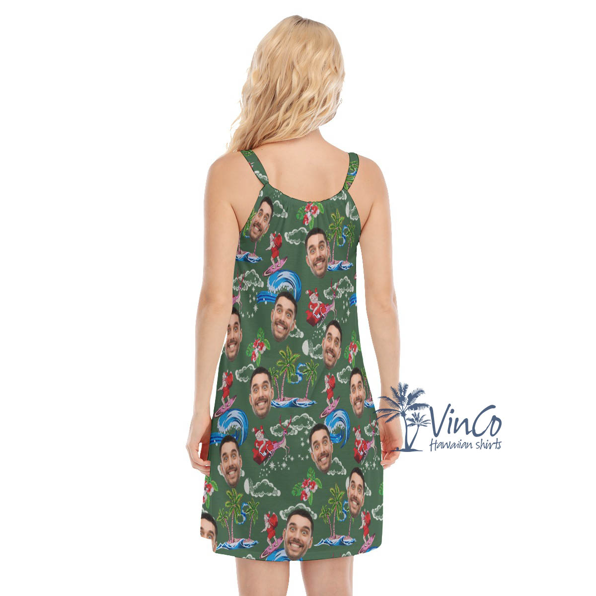 Funny Custom Face Santa Claus Surfing Green Hawaiian Shirt