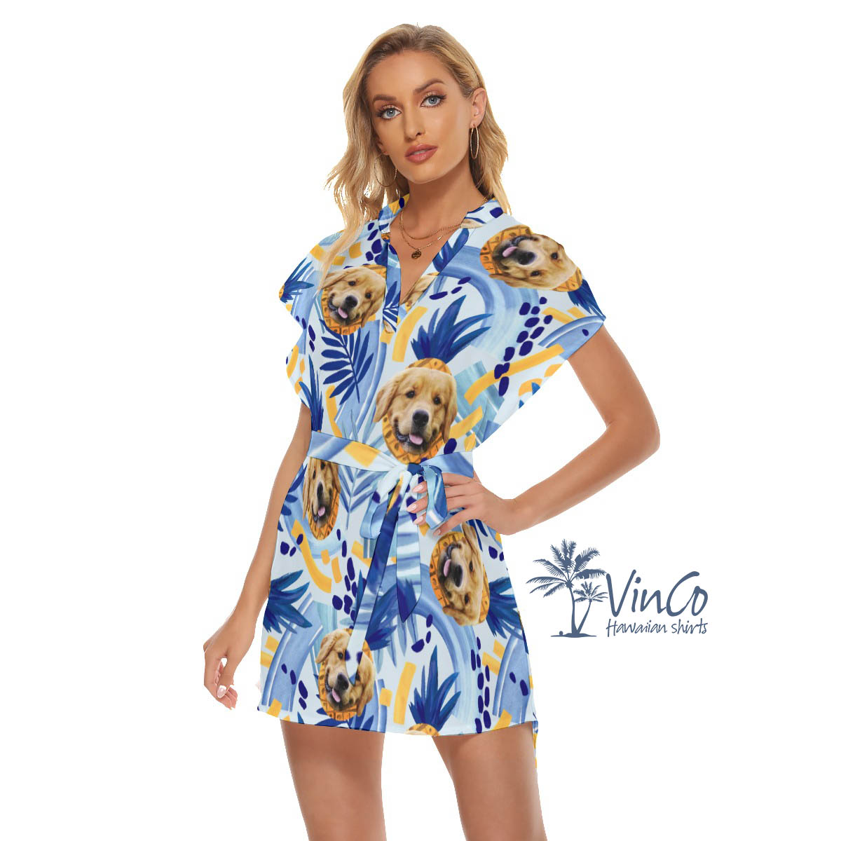 Custom Photo Face Hawaiian Dress With Pineapple For Vacation