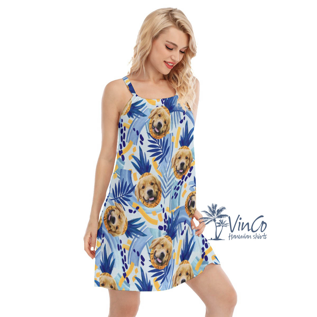 Custom Dog Face Pineapple Aloha Cami Dress For Summer